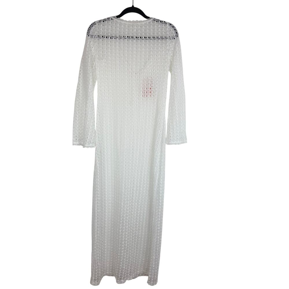NWT Sunfere Womens Long Sleeve Open Knit Crochet Swimsuit White Cover-Up Dress - Picture 2 of 8